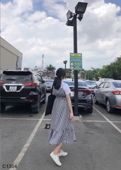 Đầm 2 dây Caro đen C1304