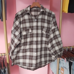 Áo sơ mi tay phồng caro nâu A1326