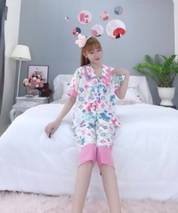 Đồ ngủ pijama lửng phối màu loang hồng D1709