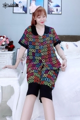Đồ ngủ pijama lửng phối 2 lá đen D1619
