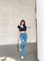 Áo croptop phồng tay đen A6426