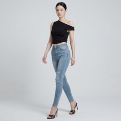 Quần jean skinny LOREN rách xanh B5068