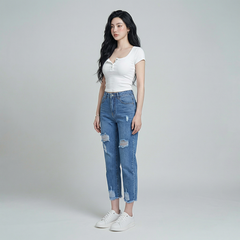 Quần jean baggy LOREN rách tua B51035