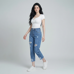 Quần jean baggy LOREN rách tua B51035