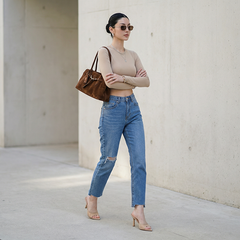 Quần jean baggy LOREN rách tua B51036