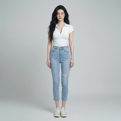 Quần jean nữ skinny LOREN lửng rách gối B51042