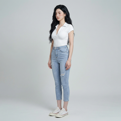 Quần jean nữ skinny LOREN lửng rách gối B51042