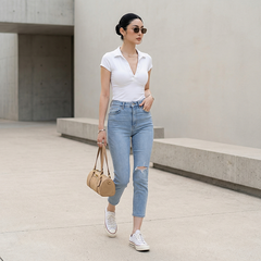 Quần jean nữ skinny LOREN lửng rách gối B51042