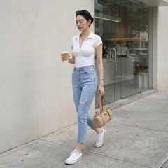 Quần jean nữ skinny LOREN lửng rách gối B51042