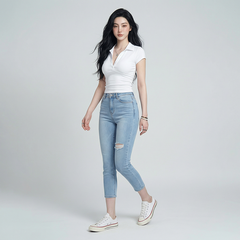 Quần jean nữ skinny LOREN lửng rách gối B51042