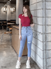Quần jean nữ skinny LOREN lửng rách gối B51042