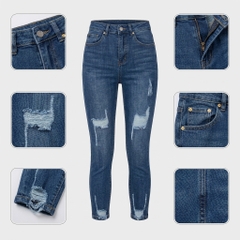 Quần jean nữ skinny LOREN lửng wash rách ống B51043