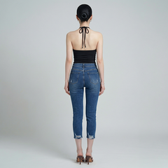 Quần jean nữ skinny LOREN lửng wash rách ống B51043