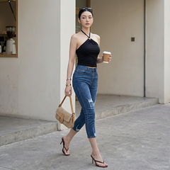 Quần jean nữ skinny LOREN lửng wash rách ống B51043