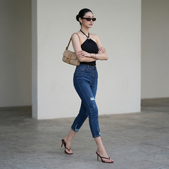 Quần jean nữ skinny LOREN lửng wash rách ống B51043