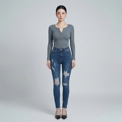 Quần jean nữ skinny LOREN wash rách B51044