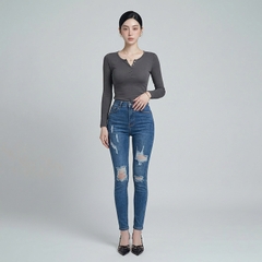 Quần jean nữ skinny LOREN wash rách B51044