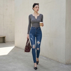 Quần jean nữ skinny LOREN wash rách B51044