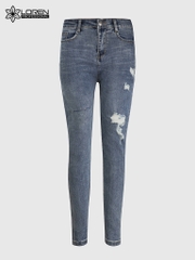 Quần jean nữ skinny LOREN wash rách gối B51045