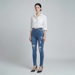 Quần jean nữ skinny LOREN wash rách gối B51045