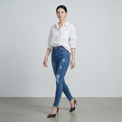 Quần jean nữ skinny LOREN wash rách gối B51045