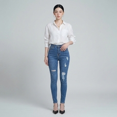 Quần jean nữ skinny LOREN wash rách gối B51045