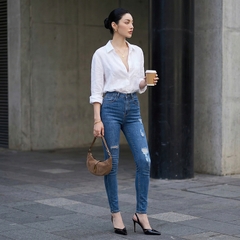 Quần jean nữ skinny LOREN wash rách gối B51045