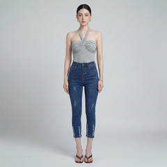 Quần jean nữ skinny LOREN lửng wash lai B51050