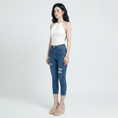 Quần jean nữ skinny LOREN lửng rách gối B51051