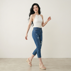 Quần jean nữ skinny LOREN lửng rách gối B51051