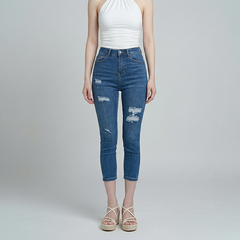 Quần jean nữ skinny LOREN lửng rách gối B51051