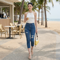 Quần jean nữ skinny LOREN lửng rách gối B51051