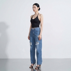Quần jean nữ LOREN ống rộng rách B51061