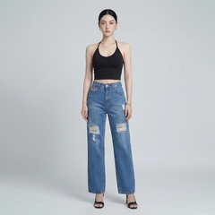 Quần jean nữ LOREN ống rộng rách B51061