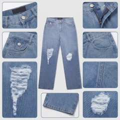 Quần jean nữ LOREN ống rộng wash B51062
