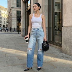 Quần jean nữ LOREN ống rộng wash B51062