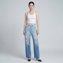 Quần jean nữ LOREN ống rộng wash B51062