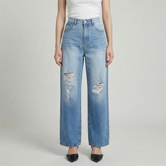 Quần jean nữ LOREN ống rộng wash B51062