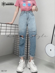 Quần jean baggy nữ LOREN wash rách B51107