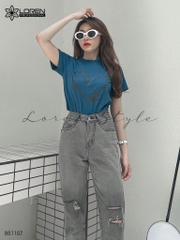 Quần jean baggy nữ LOREN wash rách B51107