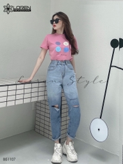 Quần jean baggy nữ LOREN wash rách B51107
