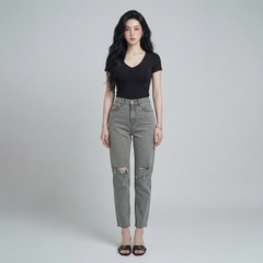 Quần jean baggy nữ LOREN wash rách B51107