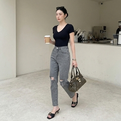 Quần jean baggy nữ LOREN wash rách B51107