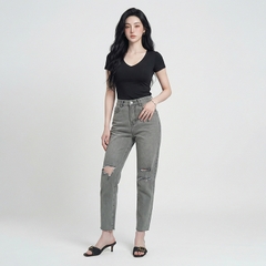 Quần jean baggy nữ LOREN wash rách B51107
