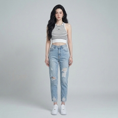 Quần jean baggy LOREN rách tua B5144