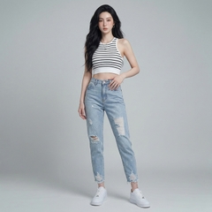 Quần jean baggy LOREN rách tua B5144
