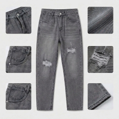 Quần jean baggy LOREN rách xám B5193