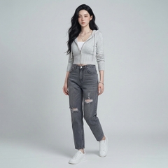 Quần jean baggy LOREN rách xám B5193