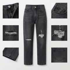 Quần jean baggy LOREN rách đen B5194
