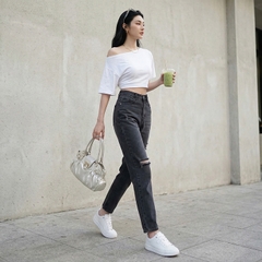 Quần jean baggy LOREN rách đen B5194
